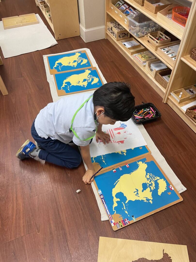 Small boy looking at map