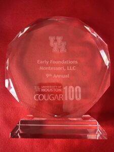 Transparent award with red background for UH Houston Cougar 100.